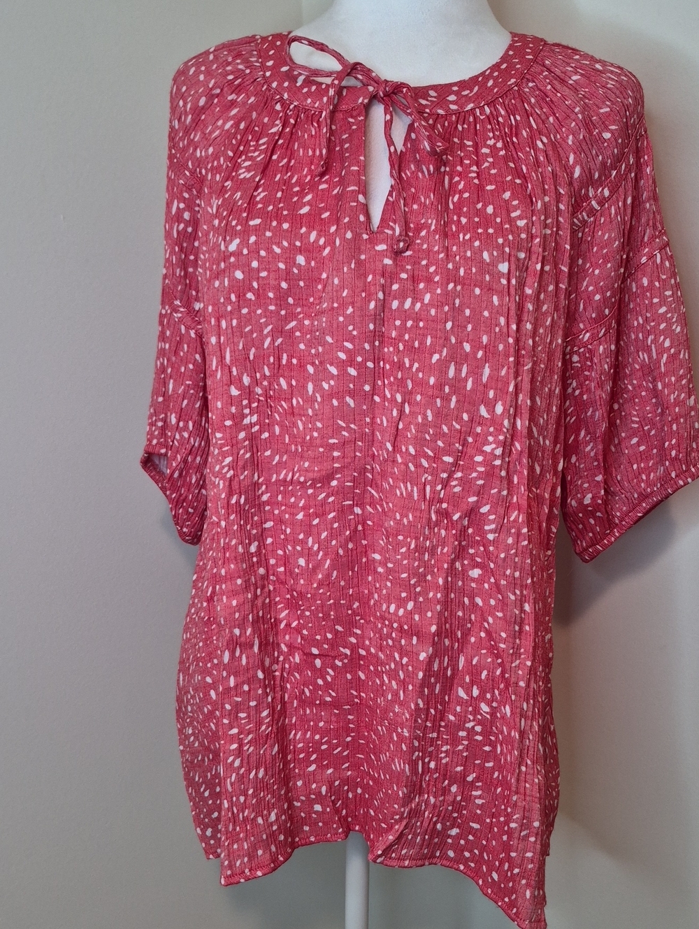 Wonderly Women's Pink‎ Tie-Neck Dotted Tunic Size XL